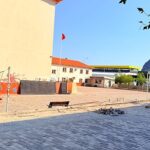 Kuzdere Hacı Mehmet Saygın Ortaokulu bahçesinde düzenleme çalışmaları